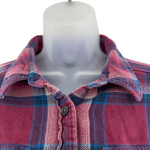 Patagonia Fjord Flannel Button Down Shirt Women's Size 2 Plaid Red Blue Long - Picture 9 of 16